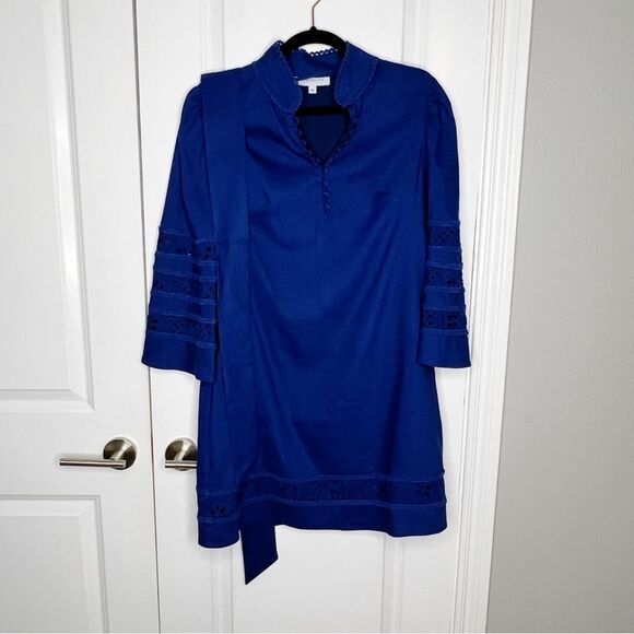 Cartolina Nantucket Sarah Dress Blue Linen Embroidered Size XS - Picture 6 of 16